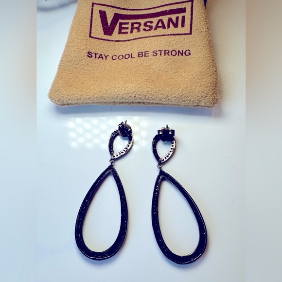 New Versani 2 Carat Black Diamond Open Teardrop Earrings - Picture 7 of 7
